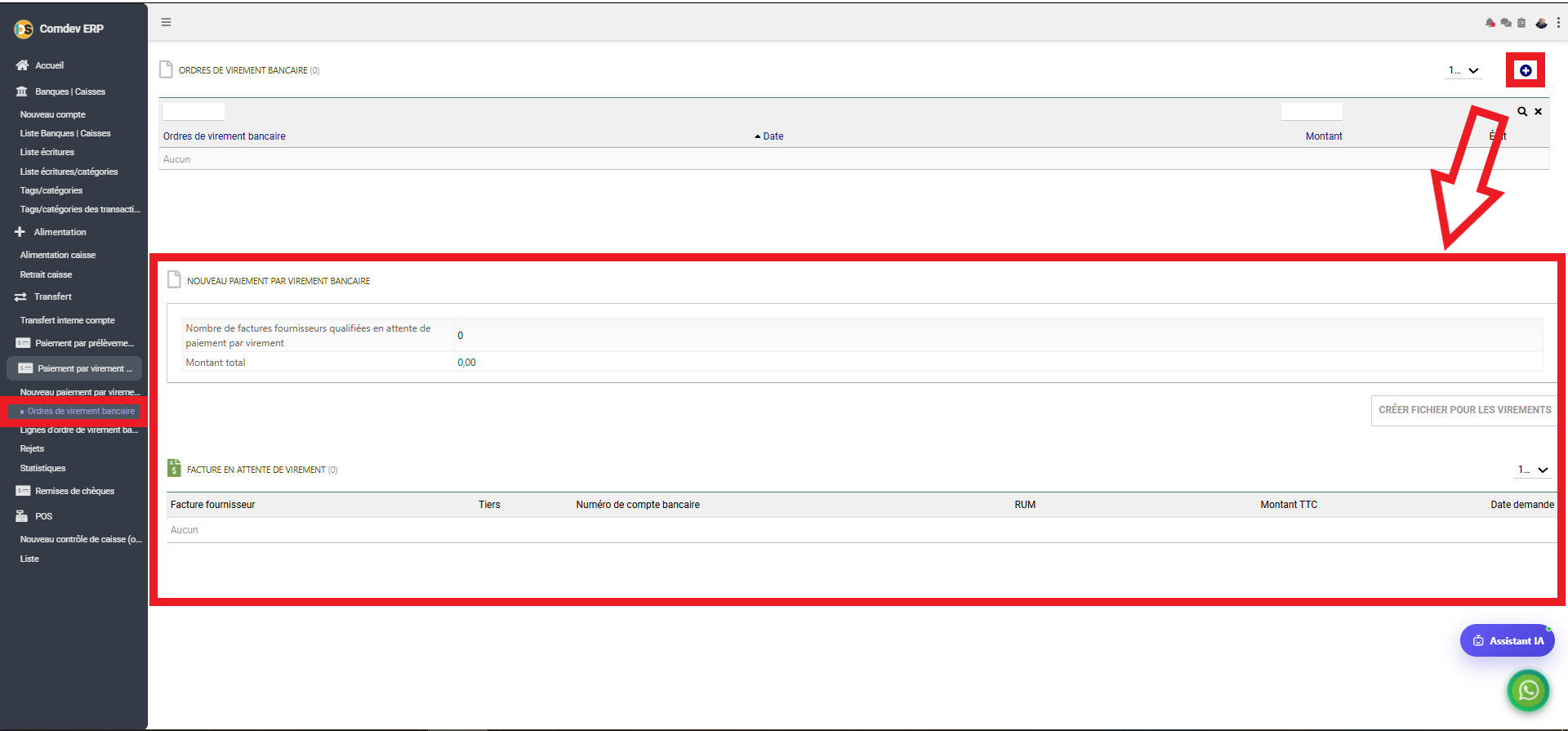 Interface Ordres de Virement Bancaire dans Comdev ERP