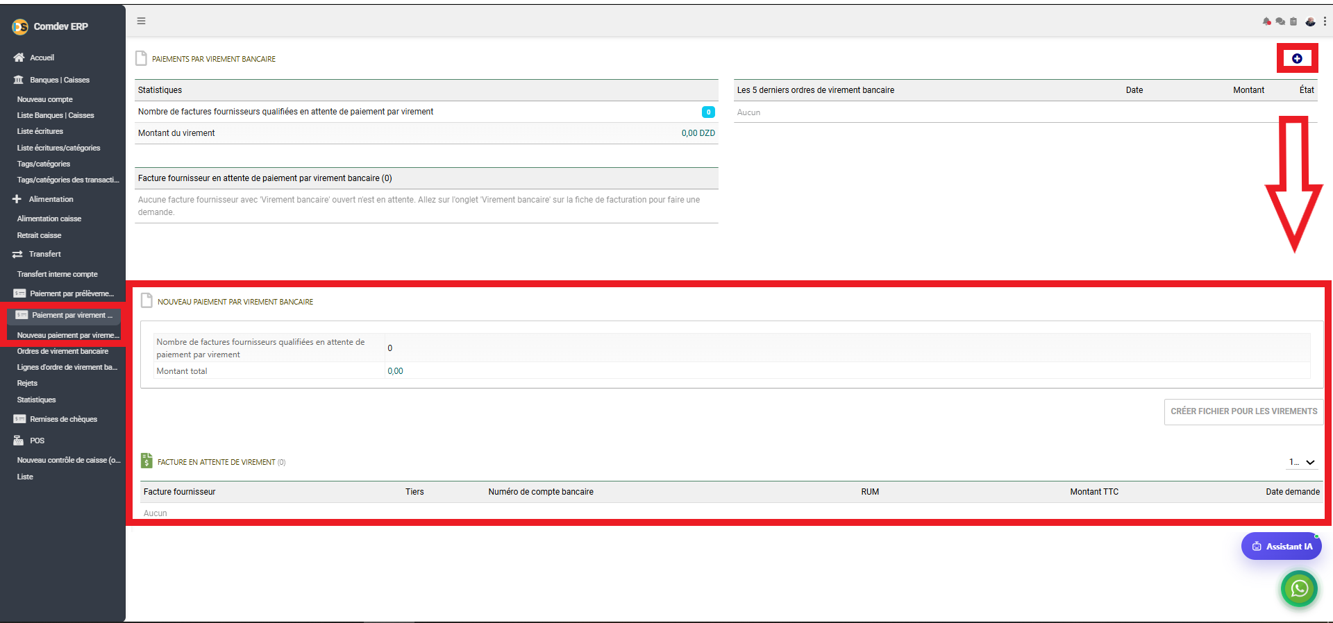 Interface Paiement par Virement Bancaire dans Comdev ERP