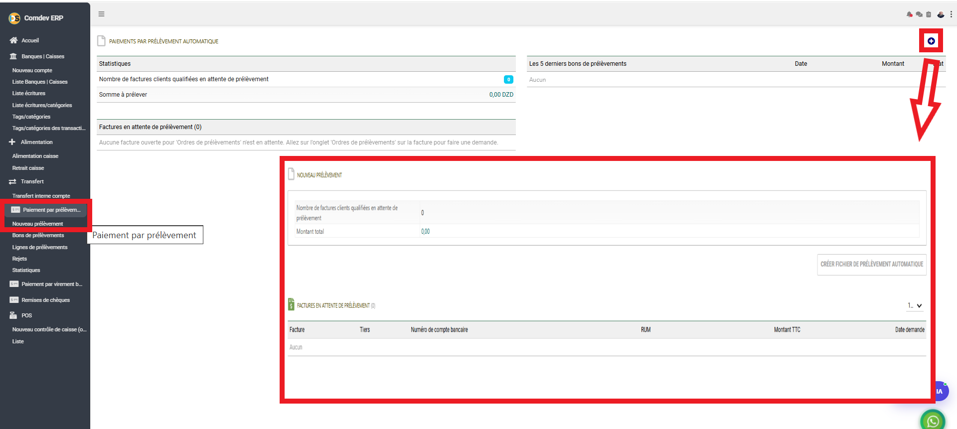 Interface Paiement par Prélèvement Automatique dans Comdev ERP
