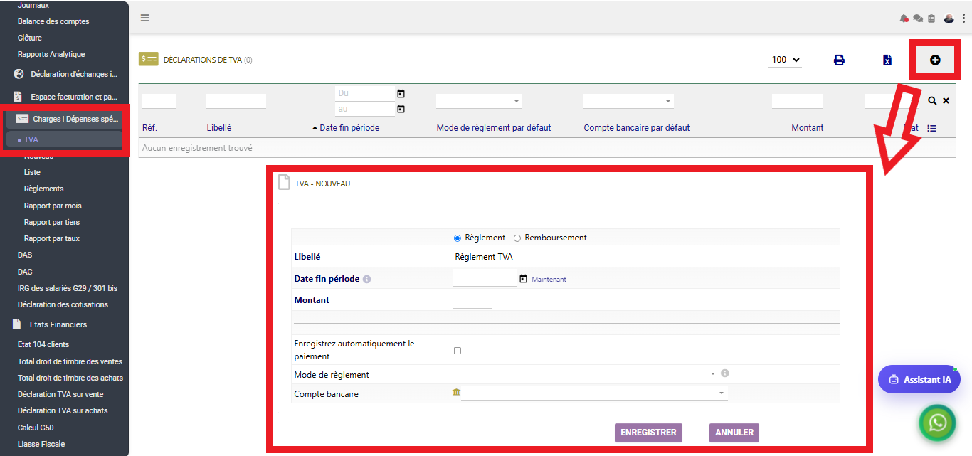 Interface Déclarations de TVA - Nouveau dans le module Comptabilité générale sous Comdev ERP
