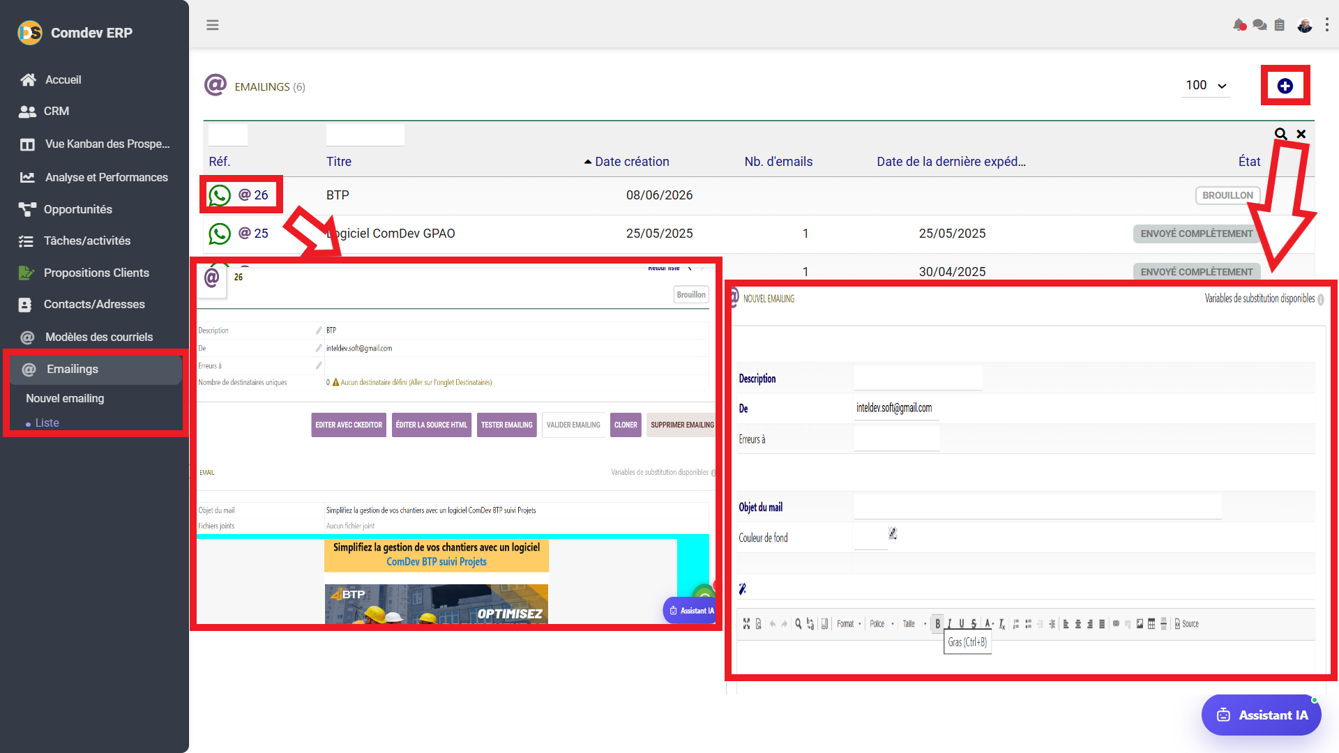 Gestion des Emailings CRM Comdev ERP