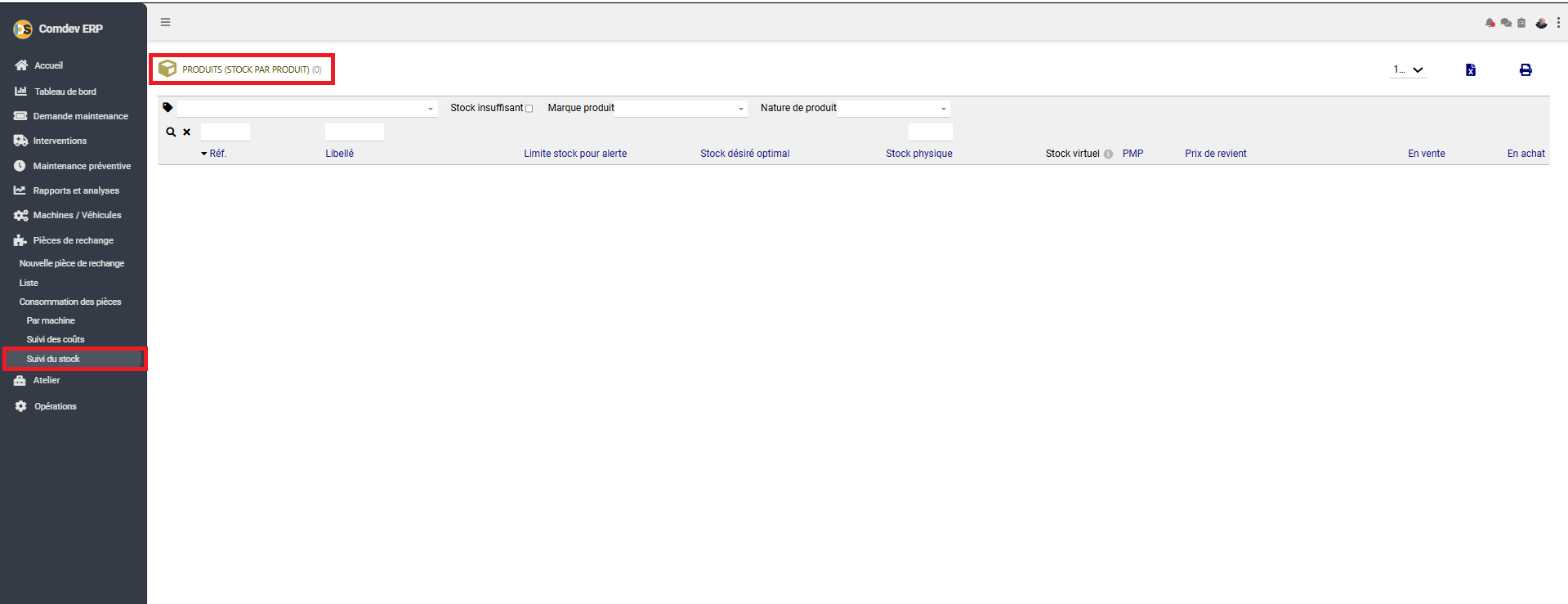 Interface Suivi du Stock GMAO Comdev ERP