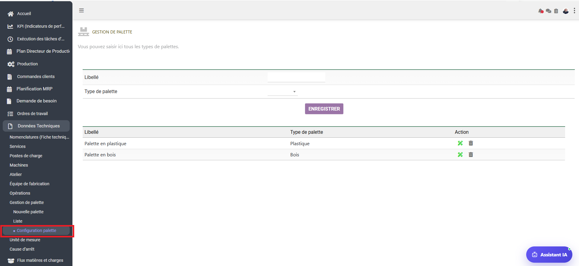 Interface Configuration Palette Comdev ERP