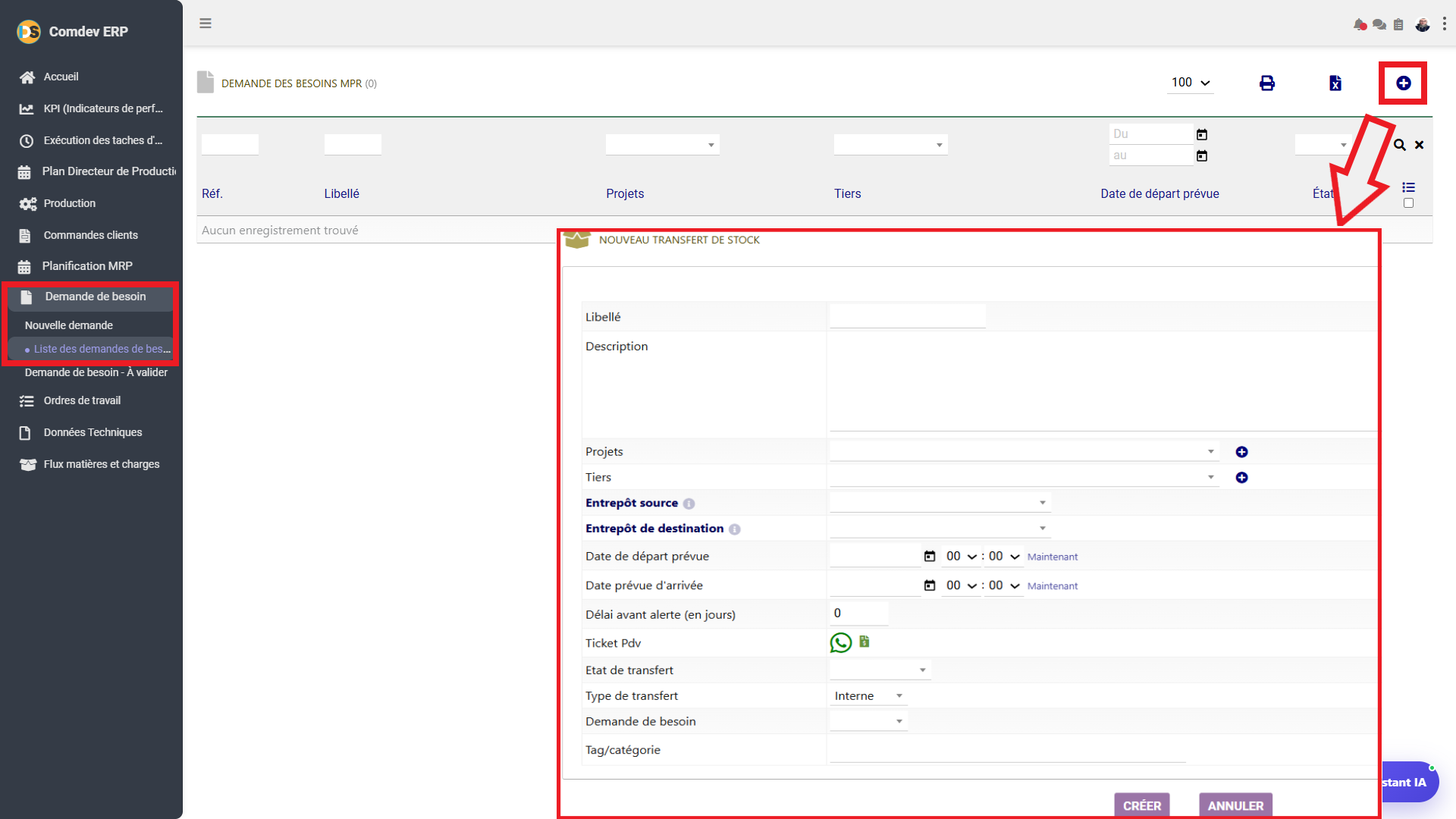 Interface Demande de Besoin Comdev ERP