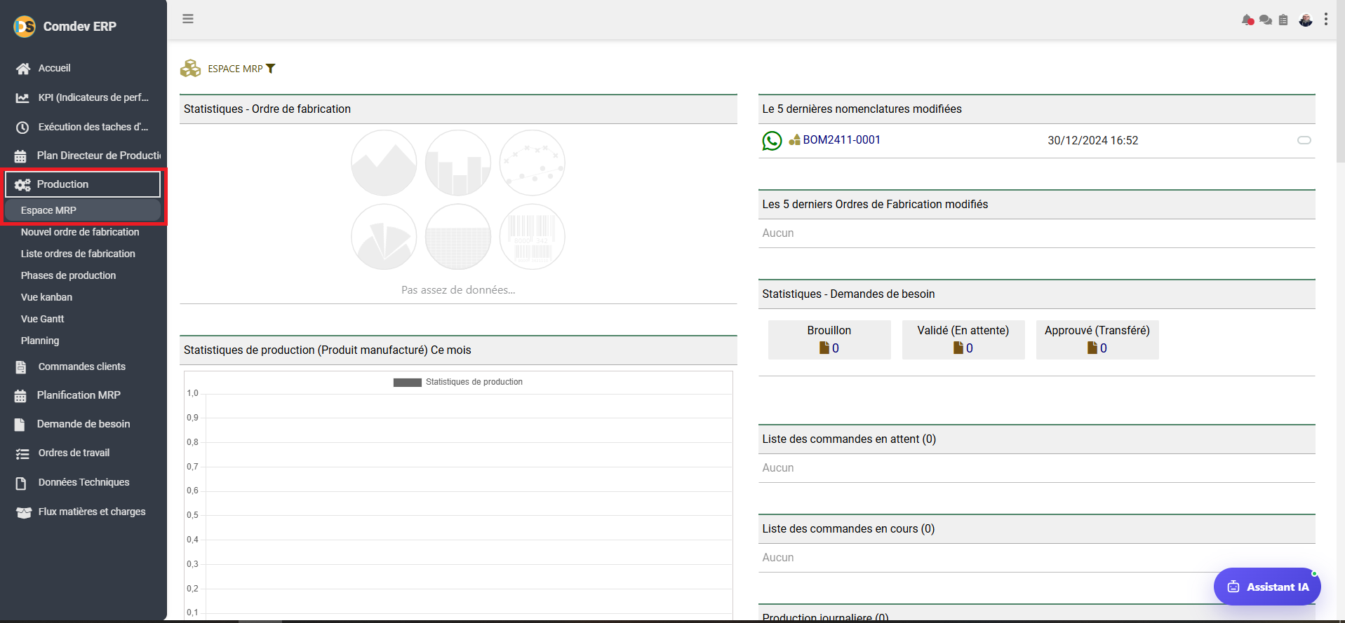 Interface Espace MRP Comdev ERP