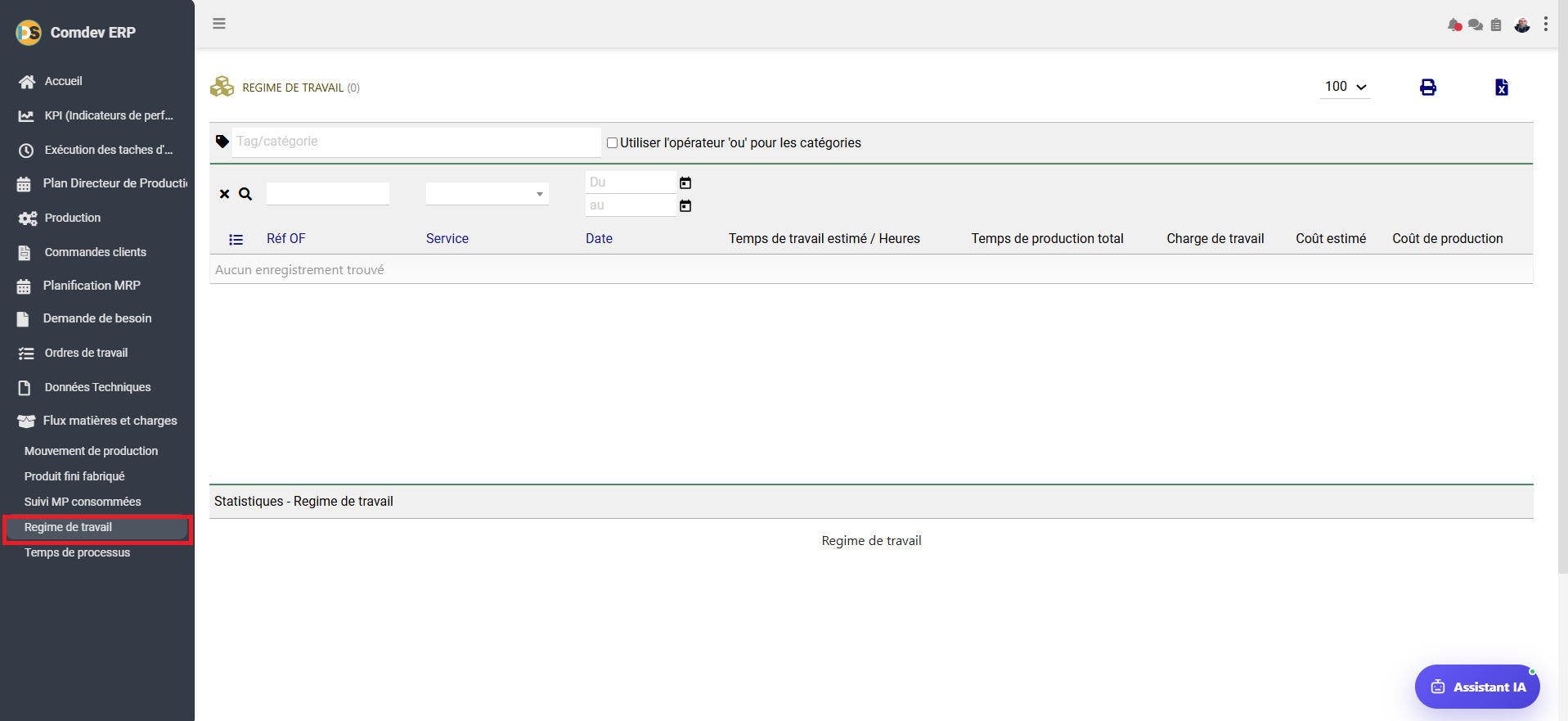 Interface Regime de Travail Comdev ERP