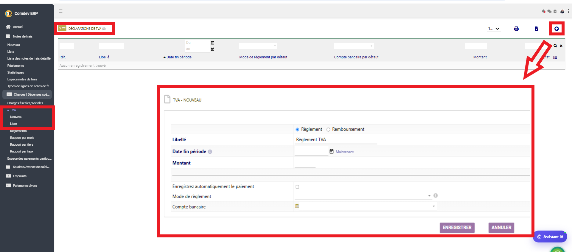 Interface Déclarations de TVA et formulaire TVA - Nouveau dans Comdev ERP