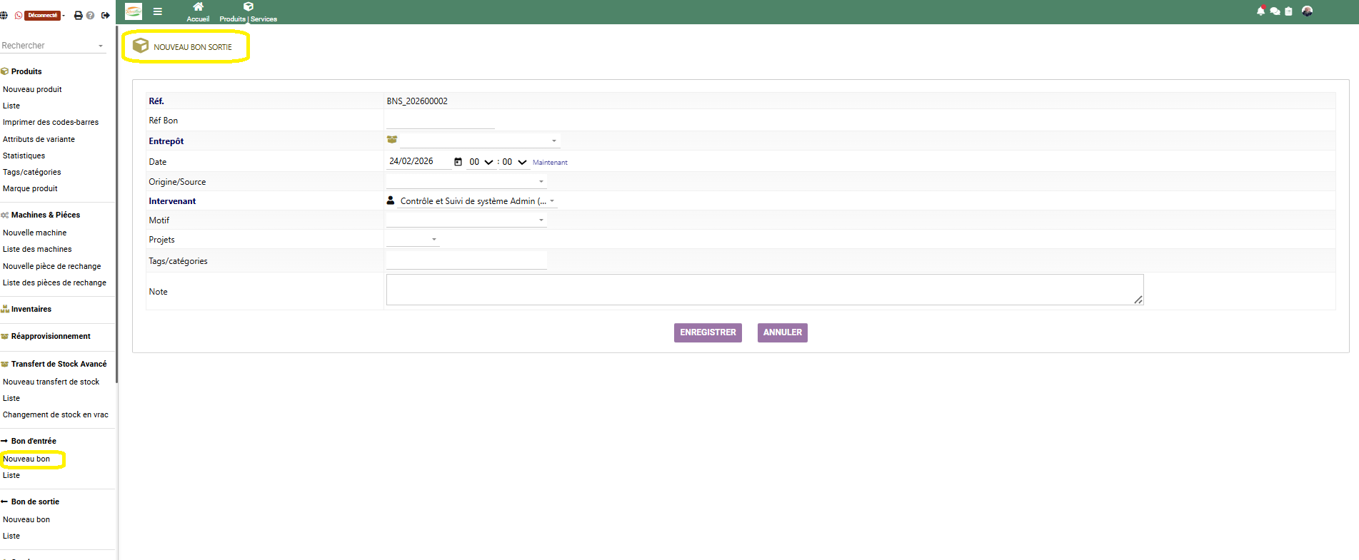 Création d’un bon de sortie - ComDev ERP