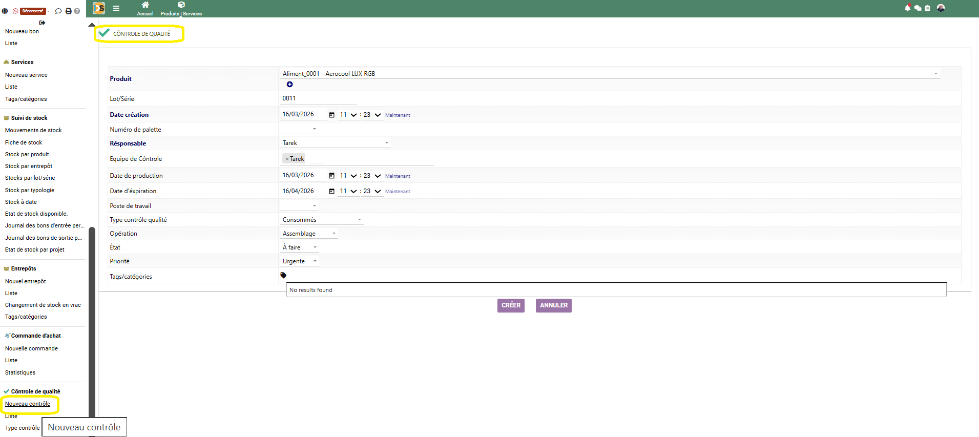 Nouveau contrôle qualité