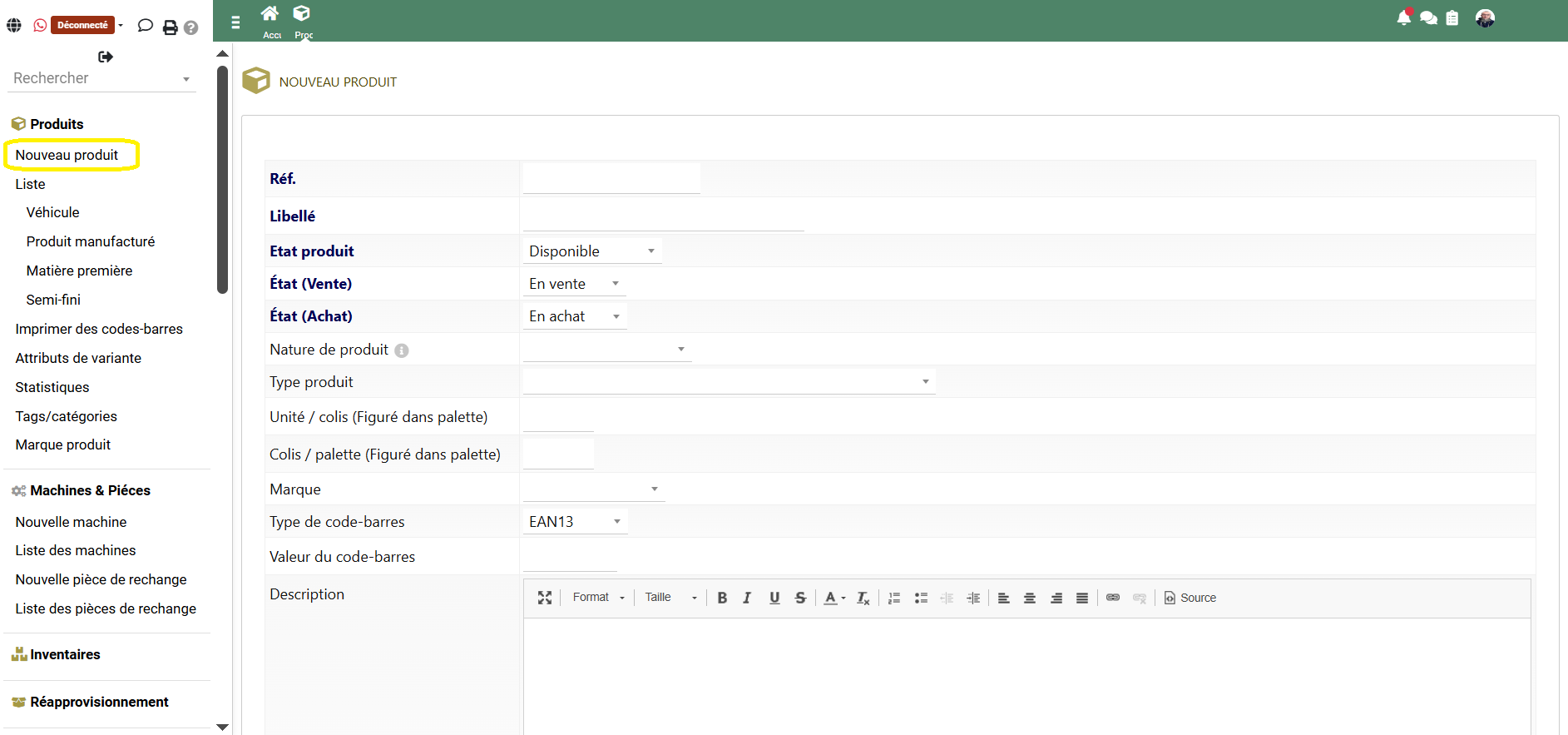 Création d’un produit - Module Stock