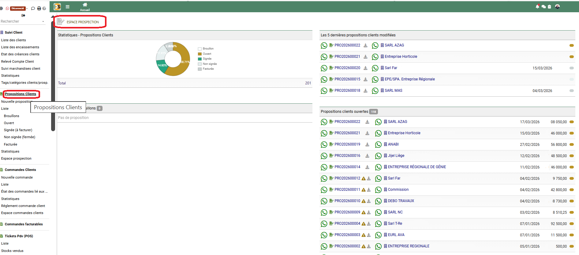 Dashboard prospection