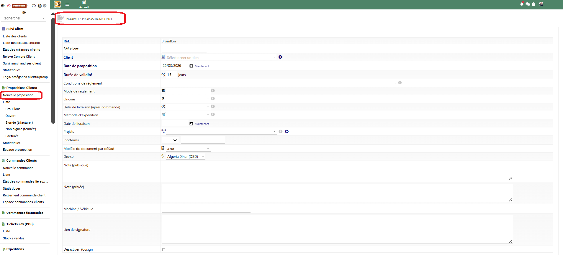 Nouvelle proposition client