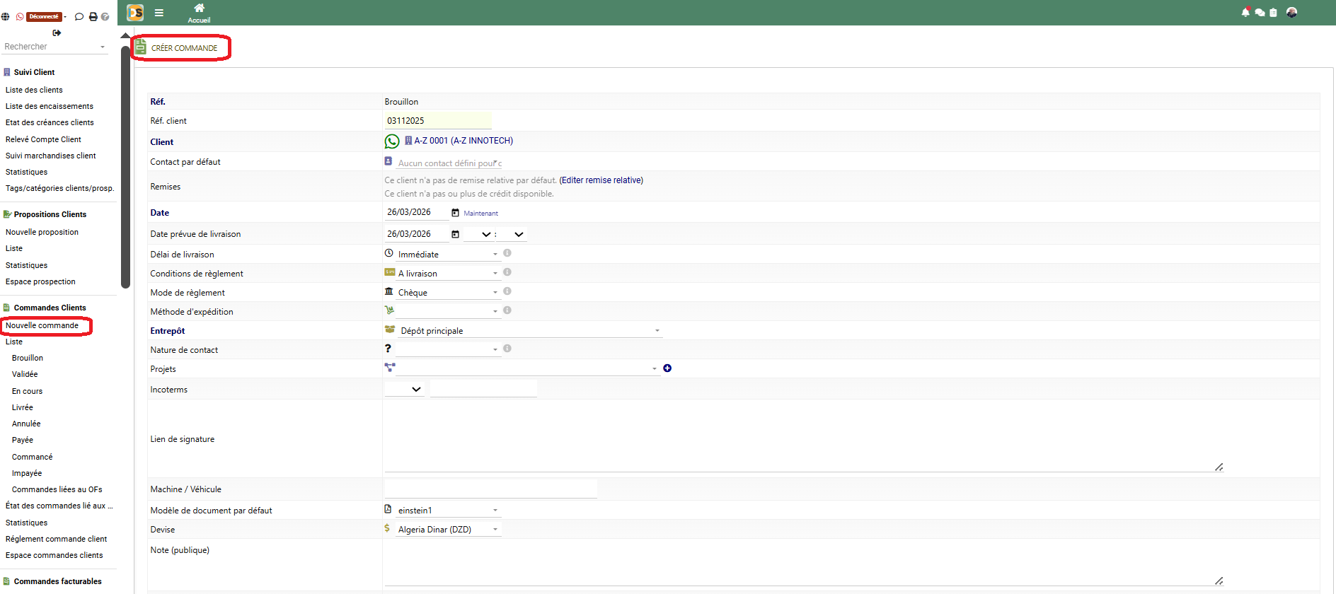 Bon de commande client