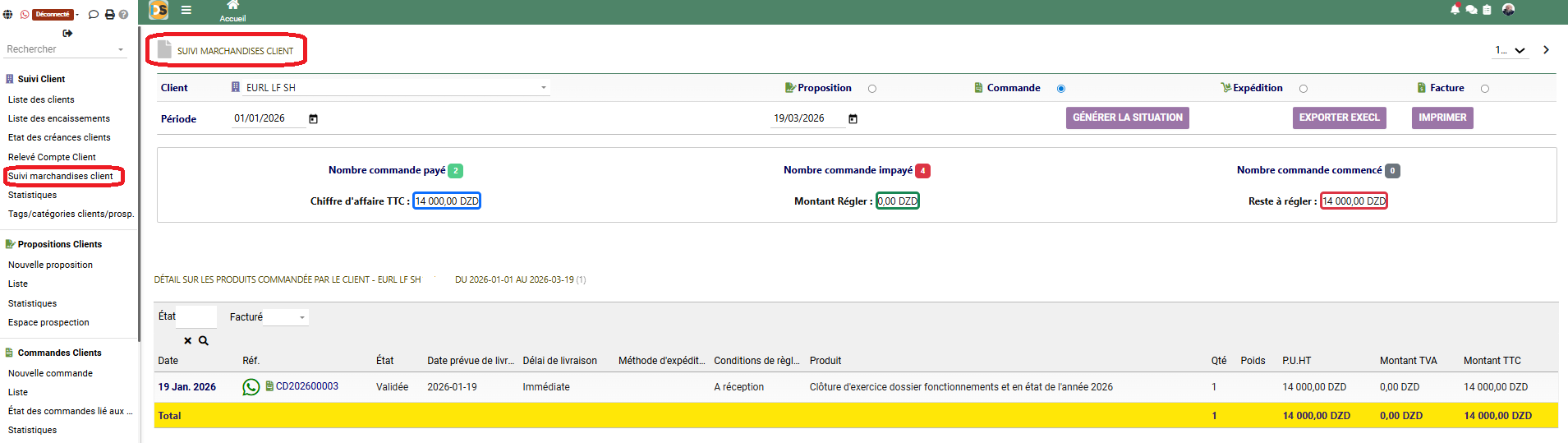 Suivi marchandise client