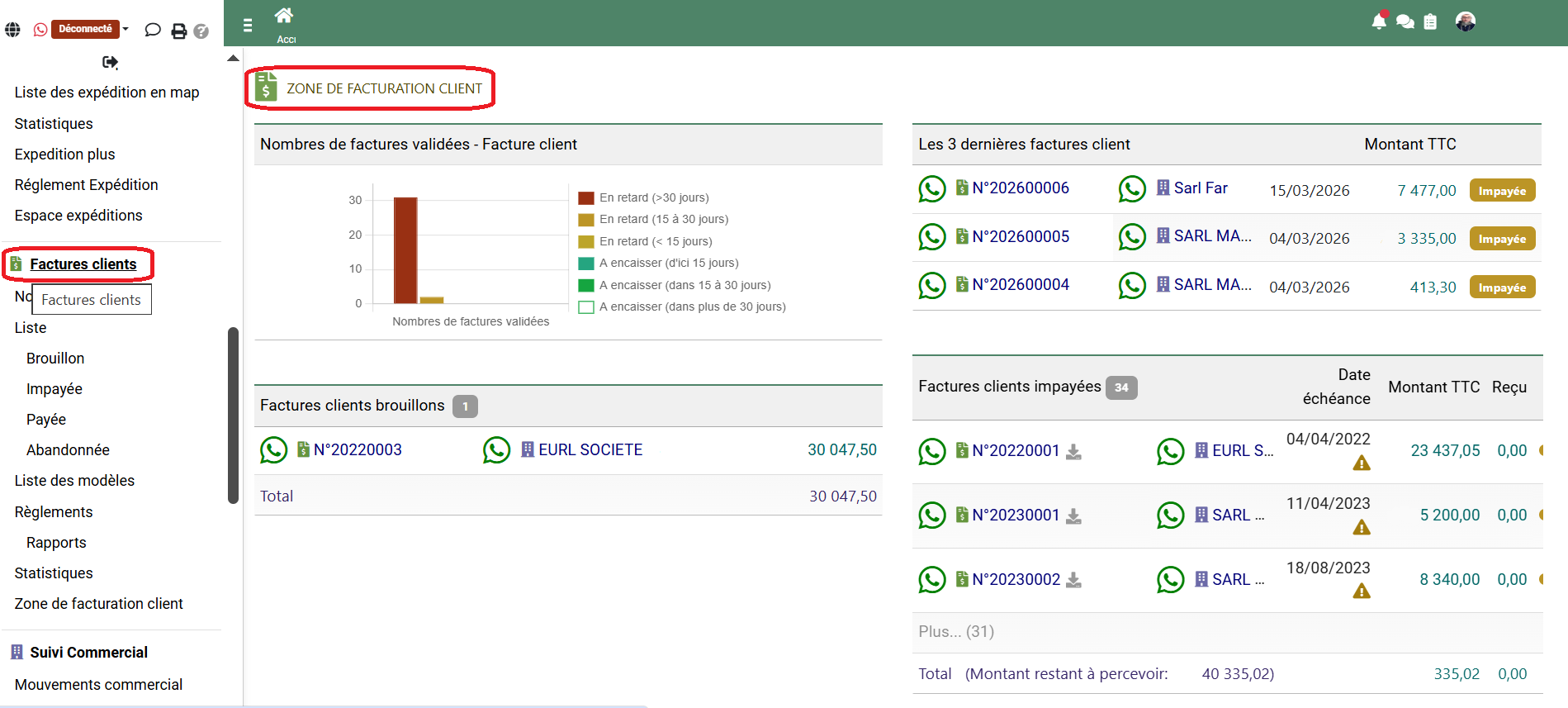 Zone de facturation client