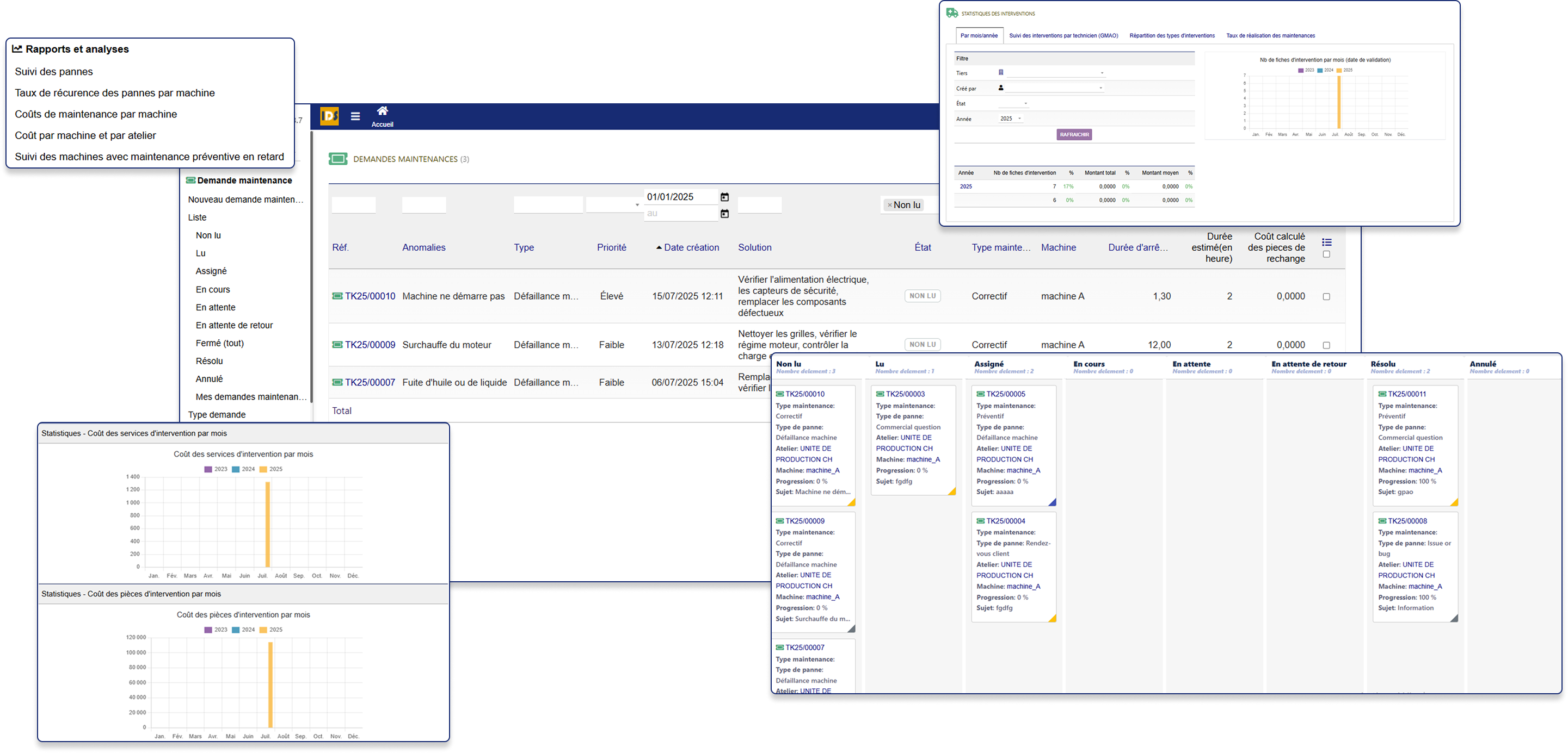 Captures module GMAO – Gestion de Maintenance