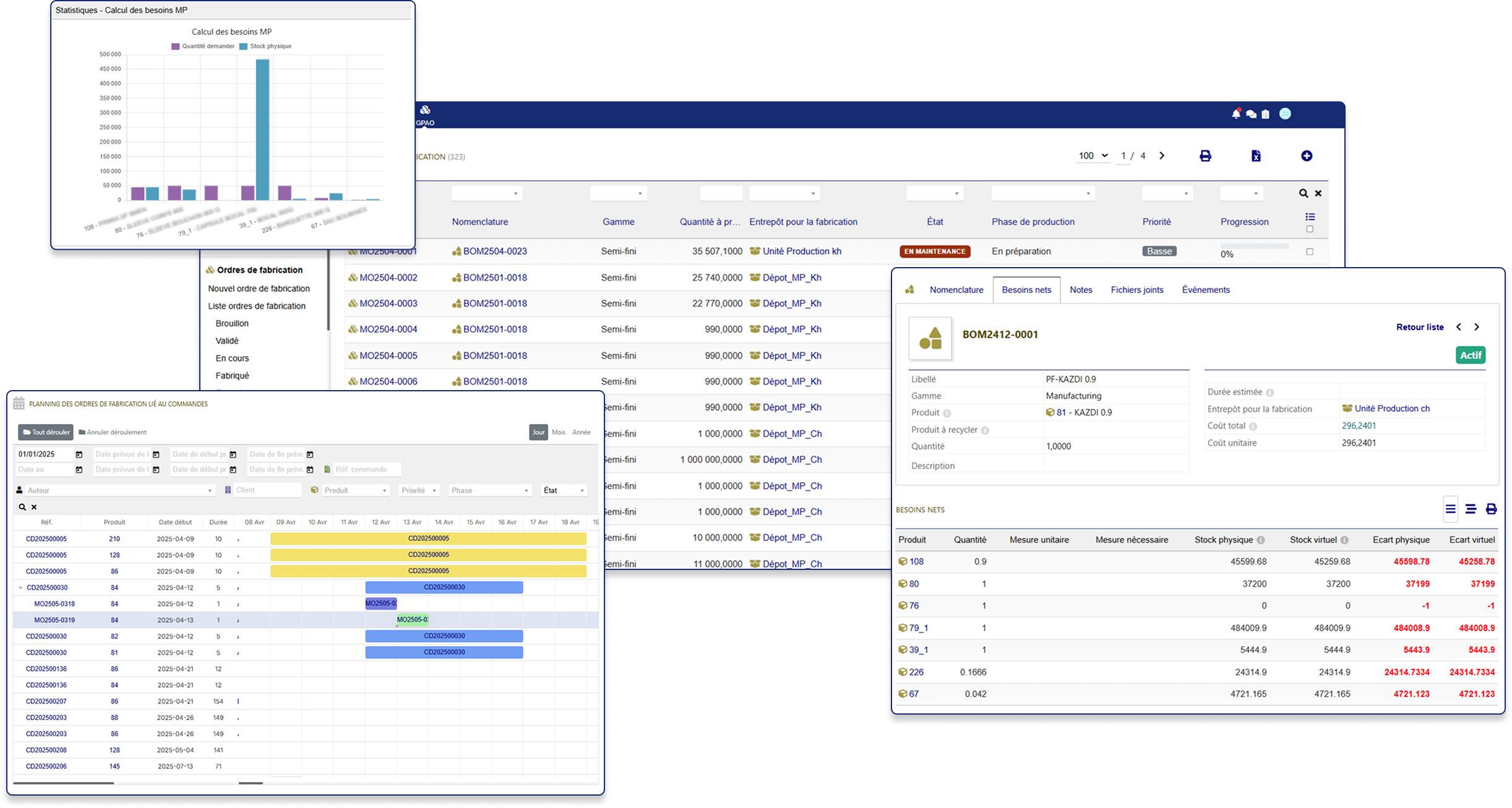 Captures module GPAO – Gestion de la Production