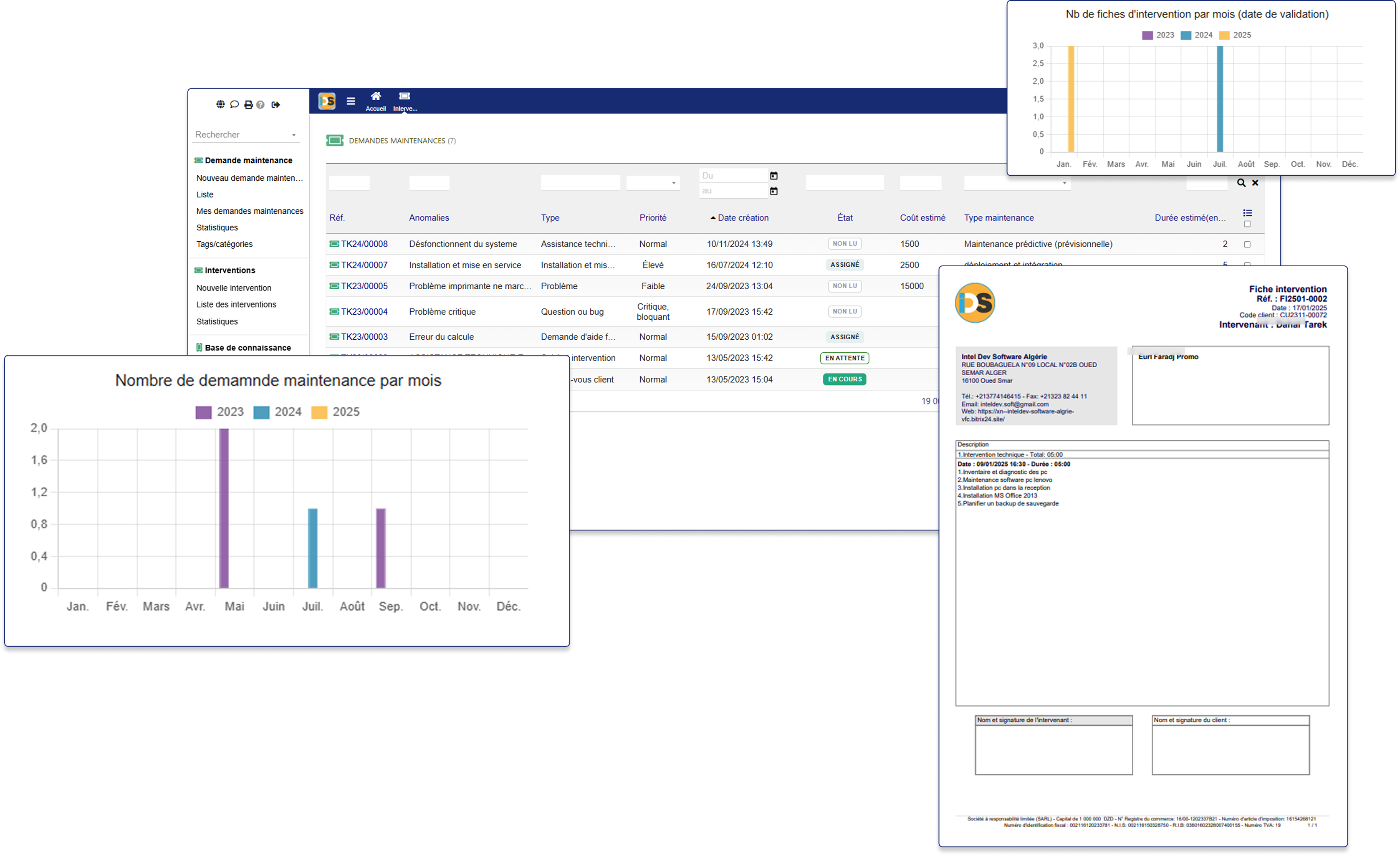 Captures module Gestion d'intervention & Maintenance